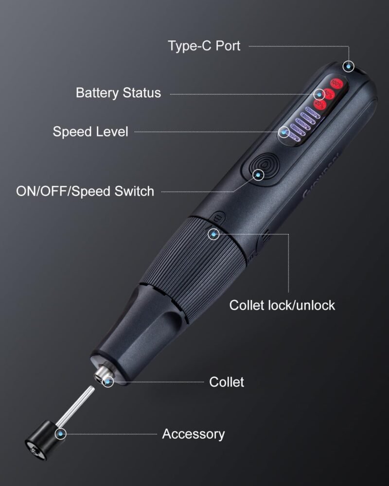 8V Mini Brushless Rotary Tool Kit, 5 Speeds, 117-Piece - Image 7