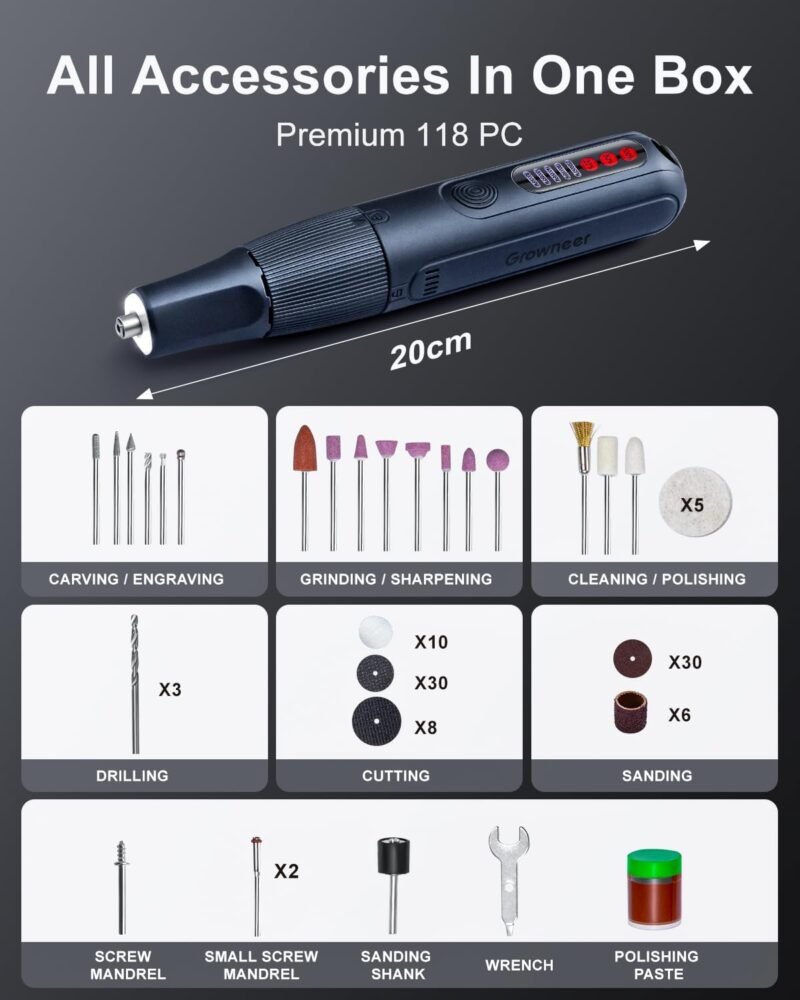 8V Mini Brushless Rotary Tool Kit, 5 Speeds, 117-Piece - Image 8