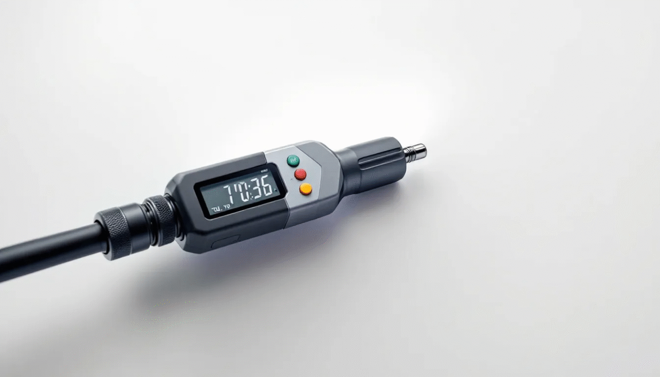 A digital torque wrench being used in an automotive application.
