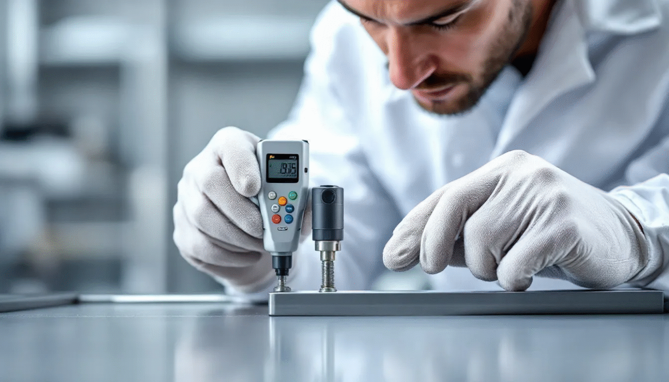 A technician using a digital torque wrench to fasten a bolt.